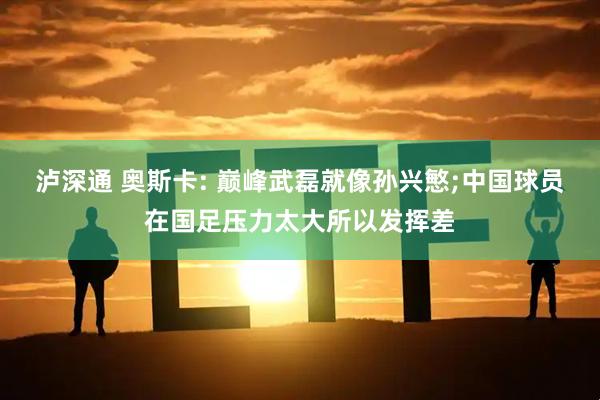 泸深通 奥斯卡: 巅峰武磊就像孙兴慜;中国球员在国足压力太大所以发挥差